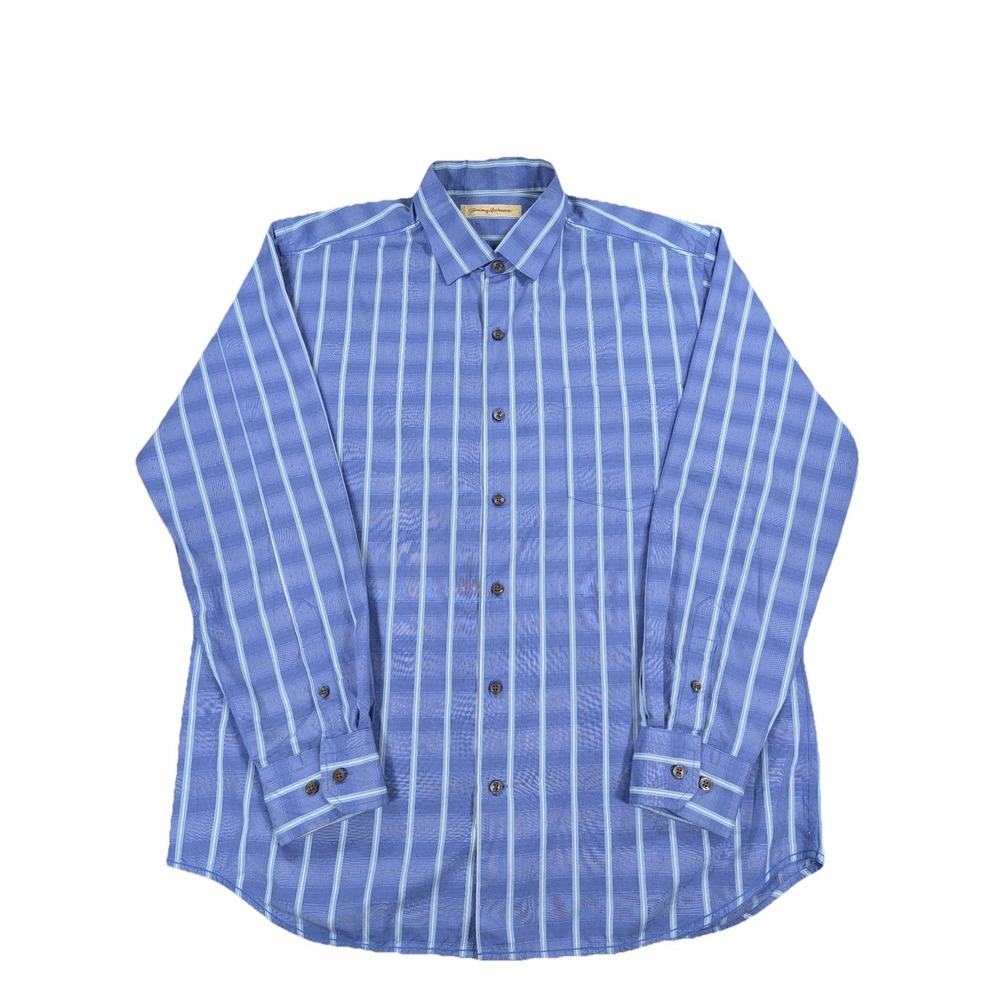 Tommy Bahama Shirt Mens Large Blue Striped Cotton Silk Long Sleeve Button - Picture 2 of 12